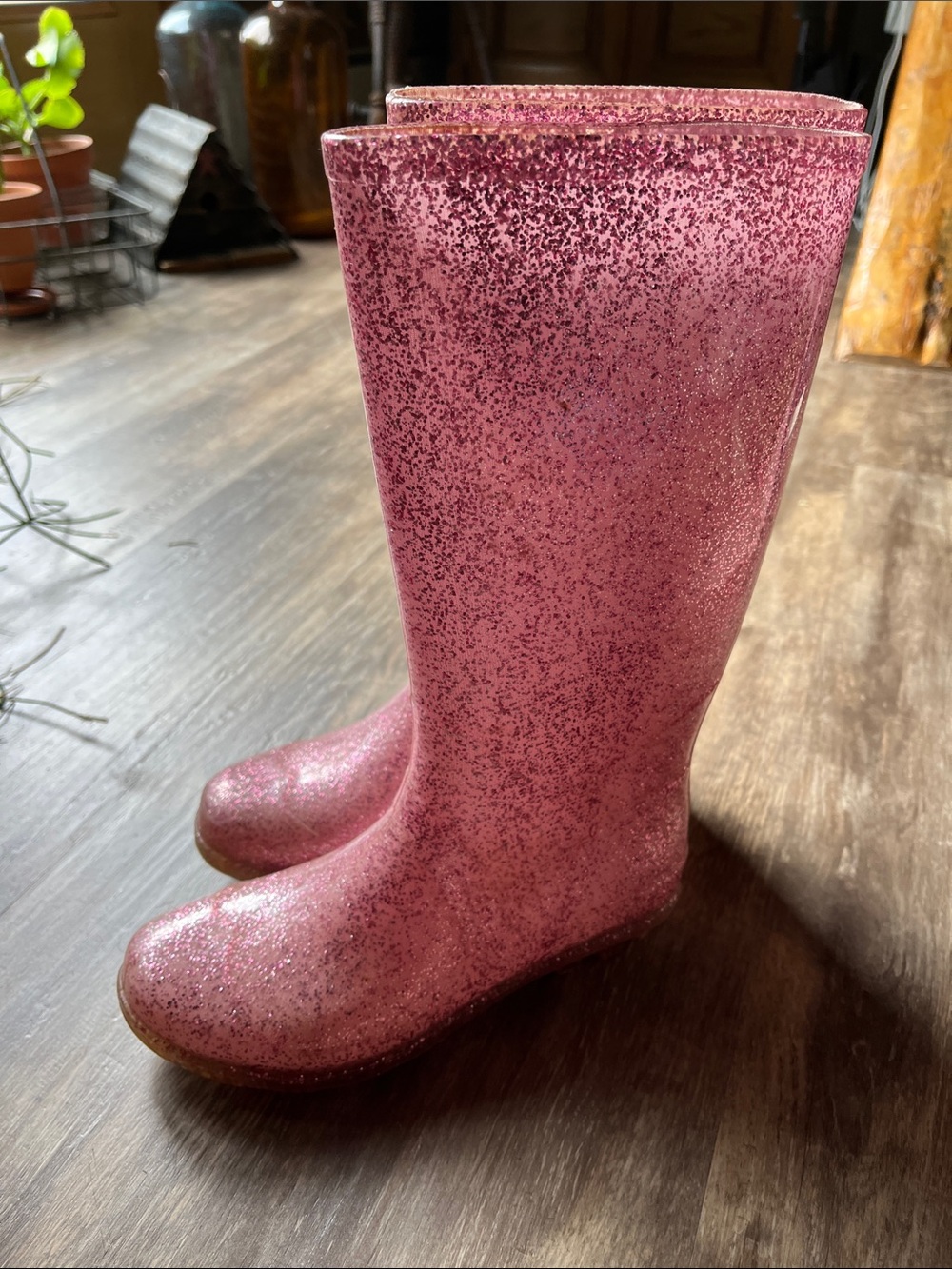 Girls' Glitter Pink Waterproof Rain Boots